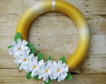 Summer Felt Flower Wreath, Felt Flower Wreath, Daisy Wreath, Spring Felt Wreath