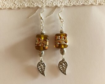 Silver earrings ocher leaves ref 882