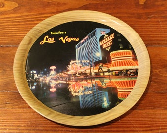 Vintage FABULOUS LAS VEGAS 11-3/8" Metal Tray - Flamingo, Barbary Coast