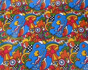 4 Yards Peter Max 1960s MOD Psychedelic Wrapping paper Retro Kitsch Vintage 60s Moon Sun Stars Man Woman 70s Trees