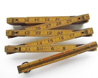 Vintage Lufkin Red End Extension Ruler, Folding Lufkin with Slide out Rule, Wooden Lufkin