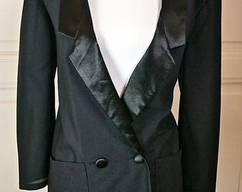British Vintage Sheer Black Tuxedo Jacket Women's, Size 10 (US), Size 14 (UK), Sheer Black Blazer, Retro Tuxedo Women's, Ladies' Tuxedo