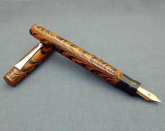 Handmade Ebonite Fountain Pen - KIM ACR Regular Trape Brown & Black Rippled