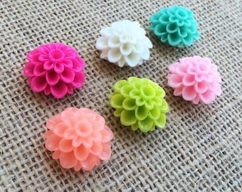 Set of 6 Bright Citrus Dalia Flower push pins, thumb tacks
