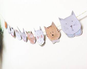 Cat Face Illustrated Paper Garland
