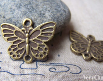 10 pcs of Antique Bronze Butterfly Connector Charms 20x25mm A2755
