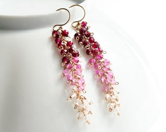 Pink Earrings, Ombre Jewelry, Gemstone Jewelry