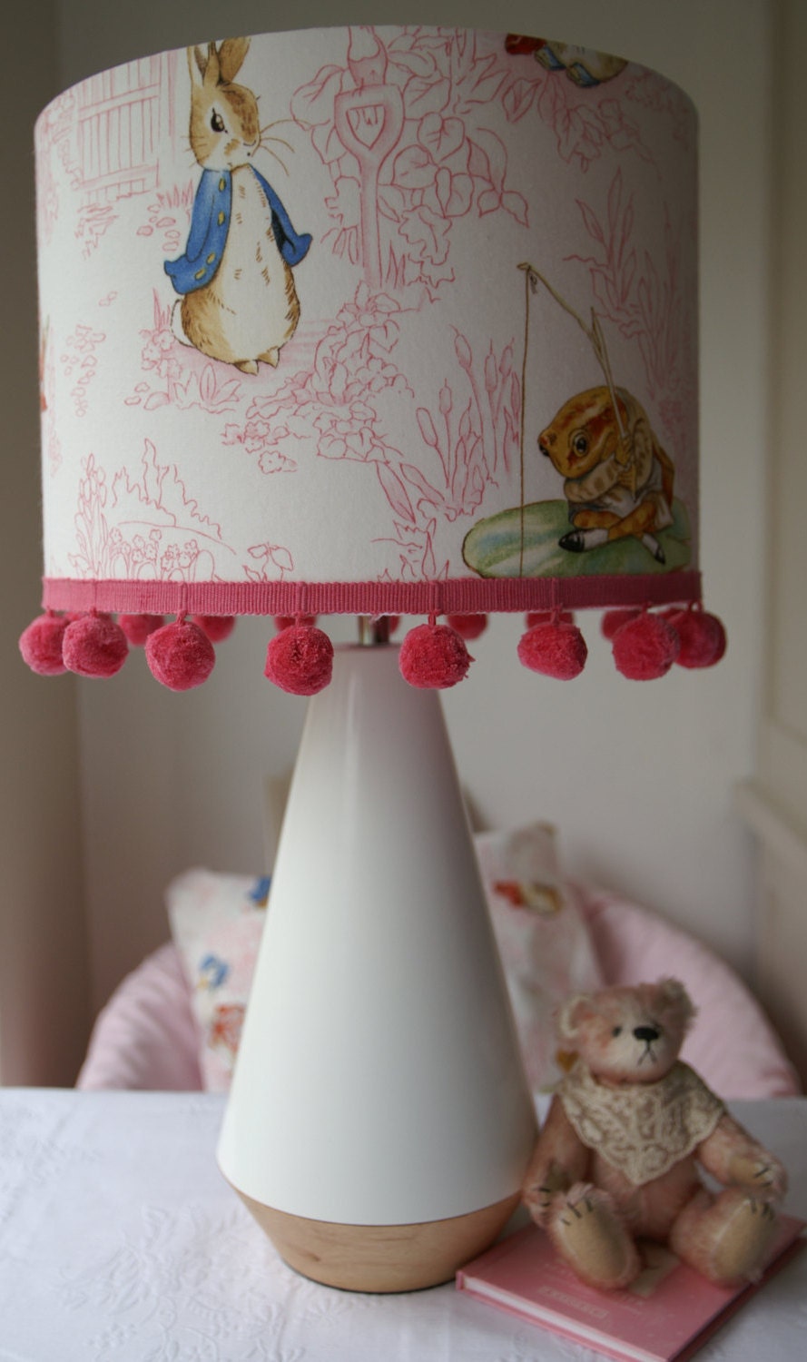 Beatrix Potter Peter Rabbit Handmade Nursery Table Lampshade Zoom