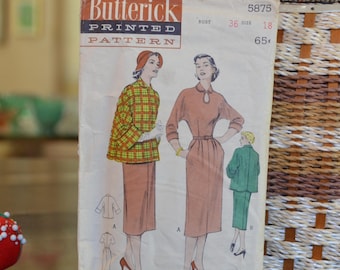 Butterick 5875 - 1950's Casual Dress And Jacket Ensemble Sewing Pattern Size 18, Bust 36", 1951, 17 Pieces
