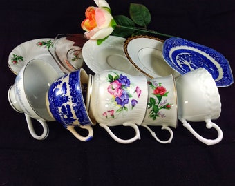 5 Vintage Mismatched Tea Cups and Saucers #2