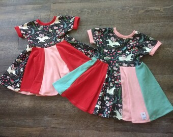 Organic Unicorn Blue Red Pink Twirl Dress 3M 6M 9M 12M 18M 24M 2T 3T 4T 6 8 10 12 -baby girl - baby shower - birch cotton
