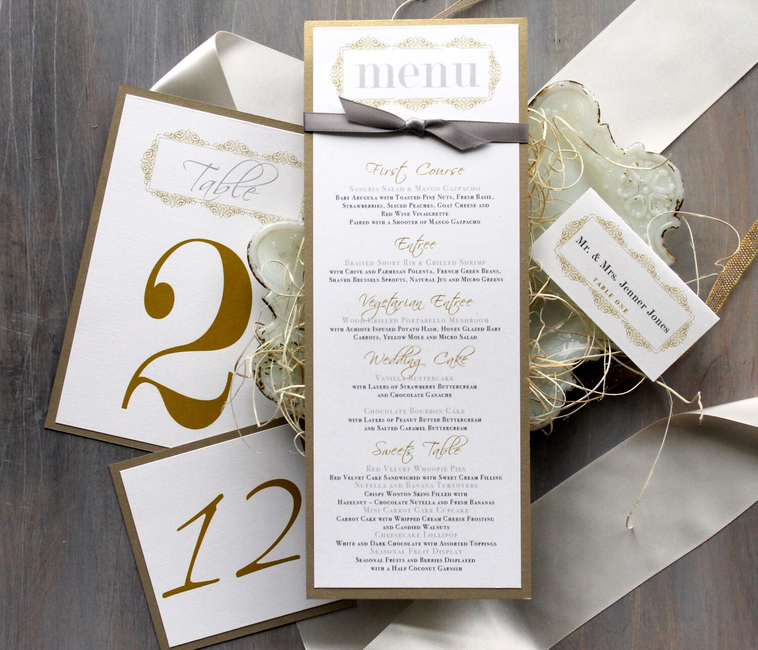 Gold Wedding Menu Cards Personalized Place Cards Gold Wedding reception menus