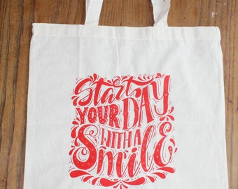 Smile Screen Printed Calico Bag