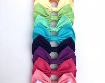 Plain Janes hair bow, rainbow, hair accessory, clip, fabric bow, coloured