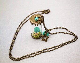 Turquoise blue - limited EDITION - amanita mushroom vial necklace
