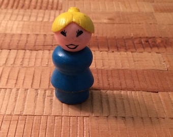 Vintage Fisher Price Little People - Woman (Wooden Base)