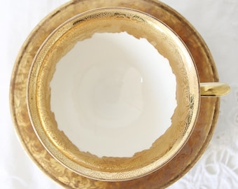 Georgeous Vintage Teacup and Saucer, Real Gold Gilding, Flower Decor, J G & Z, Germany