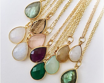 Tear Drop Gemstone Pendant Necklace