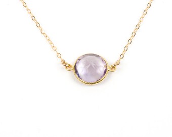 Amethyst Necklace, Lavender Amethyst Minimal Gemstone Necklace, Simple Jewelry