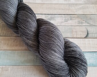 Hand Dyed, Superwash, Merino Nylon, Sock Yarn, 100g, "Cumulonimbus", yarn, knitting, crochet, grey, black, charcoal