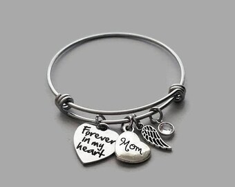 Forever In My Heart Bracelet, Mother Memorial Bracelet, Mom Memorial Bracelet, Loss Of Mother, Remembrance Charm Bracelet, Stainless Steel