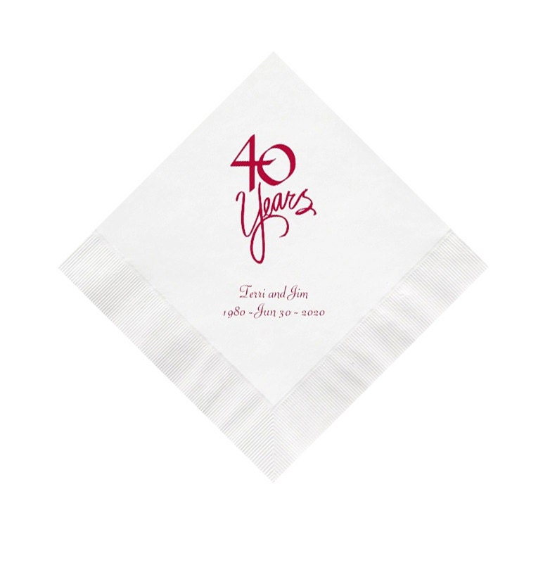 40 Years 40th Wedding Anniversary Napkins Personalized Set of