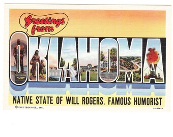 Greetings from Oklahoma Large Letter Vintage Postcard (unused)