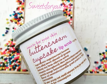 Buttercream Cupcake Lip Scrub with lip balm finish with mango butter!