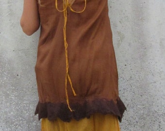 Women's Dress ~ Woodland clothing ~ Festival Tunic ~ Summer smock dress ~ Natural ~ Earthy clothing ~ Double layer ~ Nuno felted edge