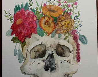 Flower Skull Watercolor Painting