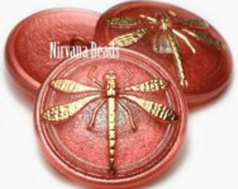 31mm Grapefruit Pink Czech Glass Button