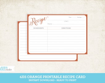 Orange 4x6 Printable Recipe Card