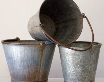 Vintage French Zinc Farm Pail, Vintage Pail, Vintage Pail with Handle