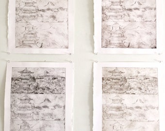 Pagoda Copper Etching- Series of Four