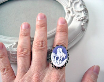 Unicorn ring in purple cameo ring fairy kei lolita