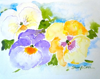 Mixed Pansies Watercolor Notecard