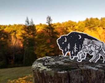 Night and Day Bison Buffalo sticker 4" Weatherproof and durable, Outdoor sticker, Travel sticker, Wanderlust, Galaxy, Moon sticker