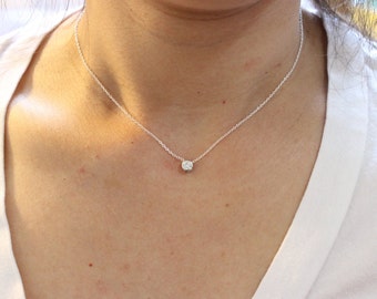 necklace diamond gold rose solitaire tiny silver thin cz simple choker delicate pendant dainty bridesmaid gift layered ring version everyday