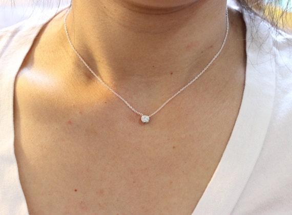CZ Diamond Necklace rose gold Solitaire tiny diamond