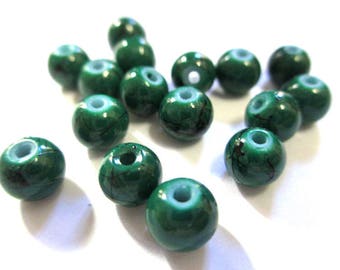 20 black, dark green 6mm glass beads