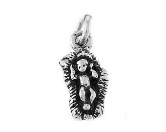 Sterling Silver Jesus in a Manger Charm (Flat Back Charm)