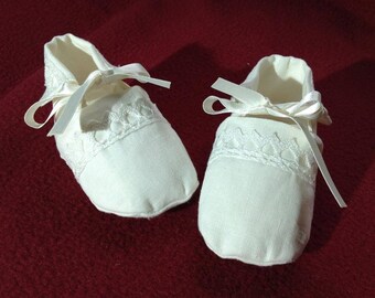 Christening shoes of linen for baby boy