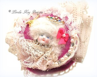 Marie Antoinette Inspired Art Doll Brooch Jewelry Sugary Sweet Assemblage Art Doll Jewelry Pin Lorelie Kay Original