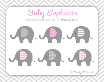 Baby Elephant clip art, Elephant clip art, baby shower clip art, baby girl clip art, Commercial Use Clip Art, 6 PNG Images, INSTANT DOWNLOAD