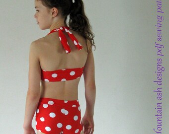 Bikini Pattern Ella Retro vintage swim suit pdf pattern Ella girls sizes 2-14 ebook tutorial swimsuit bikini