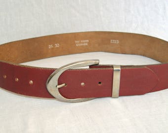 Vintage 1970's Cordovan Red Brown Leather Cowhide Belt - Size Marked 26 30