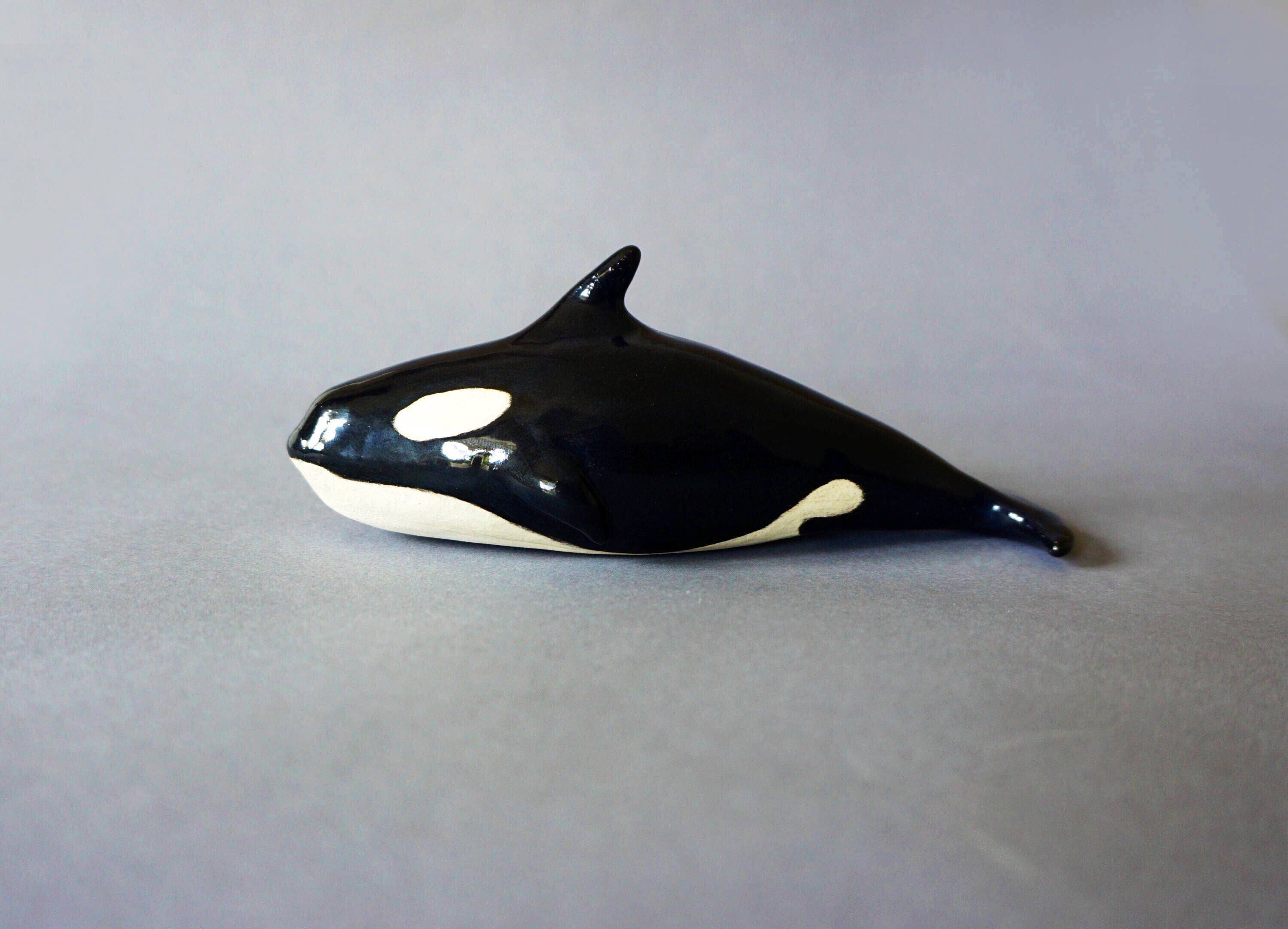 Handmade Ceramic Black and White Whale Figurine