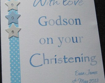 Personalised Boys Christening Card - Godson Grandson Nephew etc - or Baptism or Naming Day