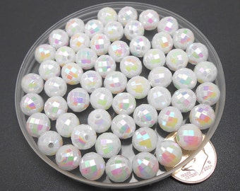 100 Faceted White AB Acrylic Beads 8MM round (H2132)