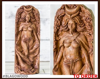 Moon goddess, wooden, Aradia, lunar goddess, celtic goddess, pagan goddess, wiccan, wicca, altar, druid, witches, gaelic